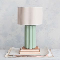 Fluted Stoneware Table Lamp with Scalloped Shade