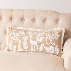 Folk Art Christmas Fringed Lumbar Pillow