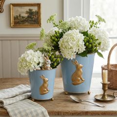 Footed Blue Bunny Cache Pot Set of 2