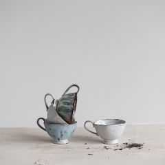 Footed Stoneware Coffee Mug Set of 4