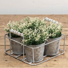 Four Pot Whitewash Metal Planter With Handles