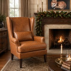 Fox Run Leather Wing Back Chair