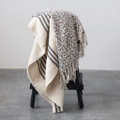 Frayed Edge Striped Cotton Throw Blanket