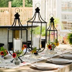 French Country Pedestal Lantern Set of 3