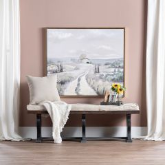 French Country Pine Wood Bench With Cushion