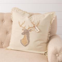 Fringed Deer Applique Accent Pillow