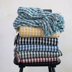 Fringed Gingham Blue and White Throw Blanket