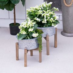 Galvanized Garden Bucket Planter on Stand Set of 2