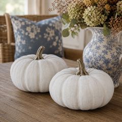 Gathered Harvest White Ceramic Pumpkin Set of 2
