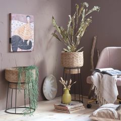 Geometric Rattan Basket With Metal Stand