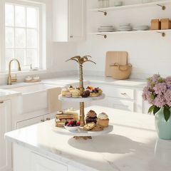 Gilded Palm 2 Tier Marble Serving Stand