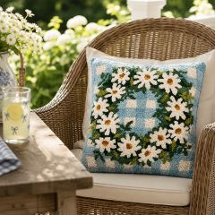 Gingham Check Daisy Wreath Hook Pillow