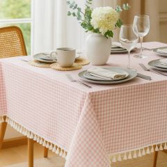Gingham Check Tasseled Tablecloth