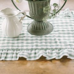 Gingham Green Ruffled Table Runner