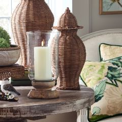 Glass Candle Holder with Wood Base