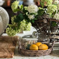 Glass Cloche Covered Wicker Tray
