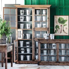 Glass Door Pine Farmhouse Display Cabinet