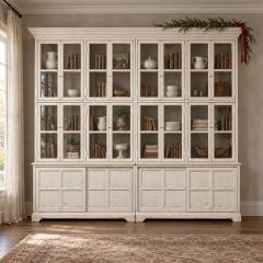 Glass Front Washed White Pine Bookcase