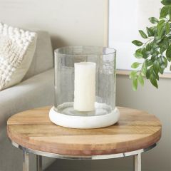 Glass Pillar Holder with Marble Base 9 Inch