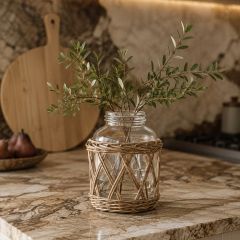 Glass Vase With Rattan Cover 8.5 Inch
