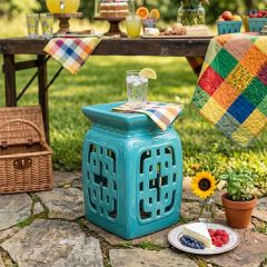 Glazed Ceramic Filigree Garden Stool