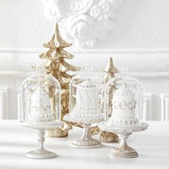 Glittered Cake Cloche Pedestal Stands Set of 3