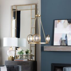 Gold Circle Glass 3 Light Chandelier