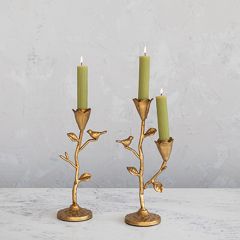 Gold Finish Flower and Bird Taper Holder