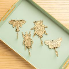 Gold Finish Folk Art Garden Bug Wall Hook Set of 4