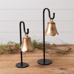 Gold Flower Bell on Stand Set of 2