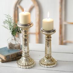 Gold Metallic Finish Mercury Glass Candle Holder Set of 2