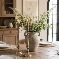 Gold Tone Cast Iron Taper Candle Holder Set of 2