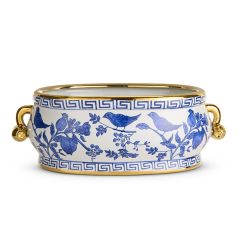 Gold Trimmed Blue Bird Handled Planter