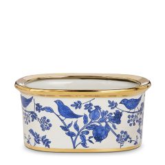 Gold Trimmed Blue Bird Planter