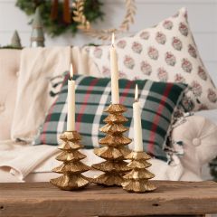 Golden Christmas Tree Taper Holder Set of 3