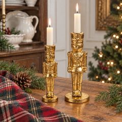 Golden Guard Nutcracker Candlesticks Set of 2