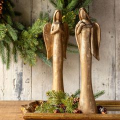 Goldwashed Wooden Angel Set of 2