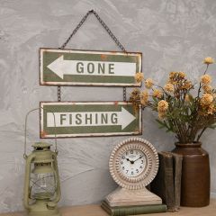 Gone Fishing Arrow Metal Sign