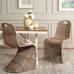 Gorgeous Grey Woven Rattan Dining Chair Set of 2