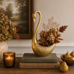 Graceful Gilded Swan Figurine 13 Inch
