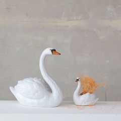 Graceful Stoneware Swan Figure