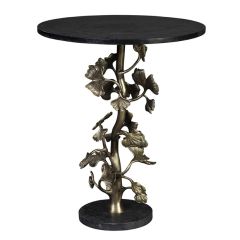 Granite Top Ginkgo Leaves Round Accent Table