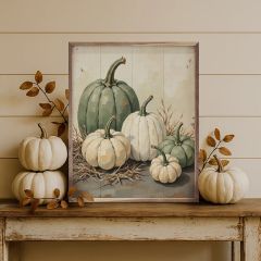 Green And White Pumpkins In Straw Wall Art