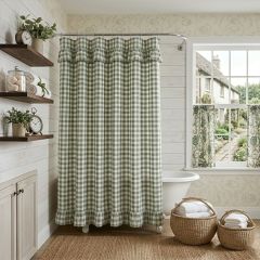 Green Buffalo Check Ruffled Shower Curtain