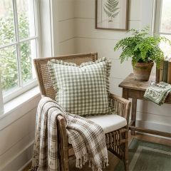 Green Checked Throw Pillow With Fringe