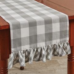 Grey Check Ruffled Farmhouse Table Runner
