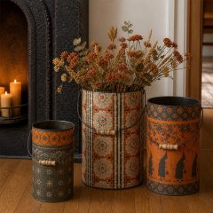Halloween Harvest Decorative Metal Buckets Set of 3