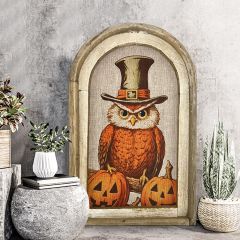Halloween Owl Framed Linen Fall Wall Art