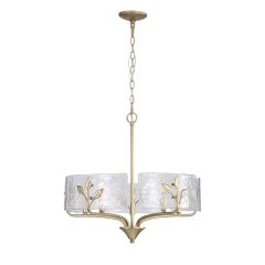 Hammered Glass White Gold Leaf 5 Bulb Pendant Light