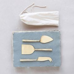 Hammered Handle Gold Finish Cheese Knife Set of 3